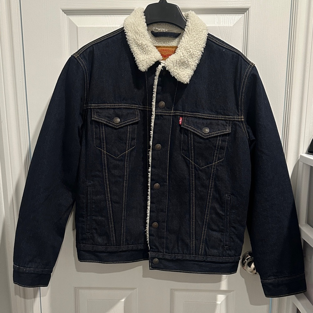 Levi's Men's Dark Blue Denim Sherpa Jacket